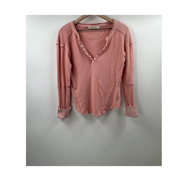 We The Free Pale Pink Thermal Long Sleeve Military Studded Top Size Small - Picture 1 of 6
